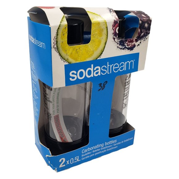 SodaStream Twin Pack of 0.5L Carbonating Bottles Clear with Black Tops NEW - Picture 1 of 8